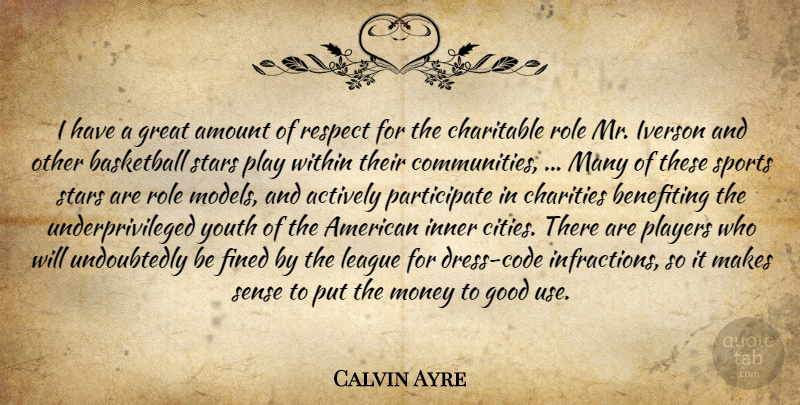 Calvin Ayre Quote About Actively, Amount, Basketball, Charitable, Charities: I Have A Great Amount...