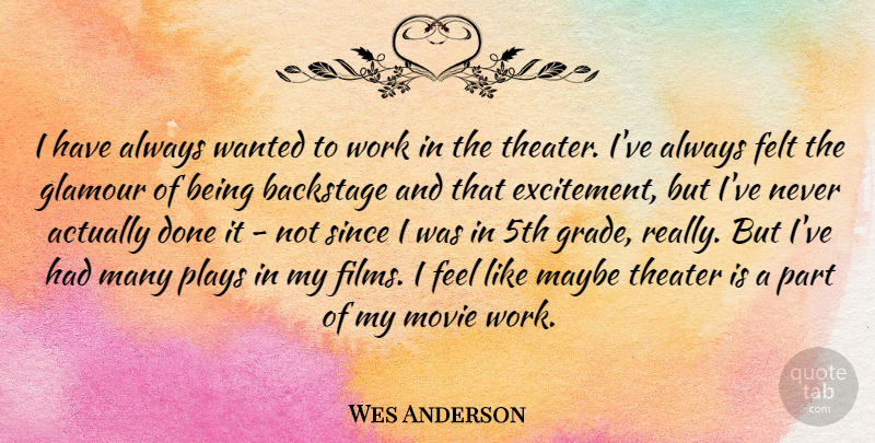 Wes Anderson Quote About Play, Done, Excitement: I Have Always Wanted To...
