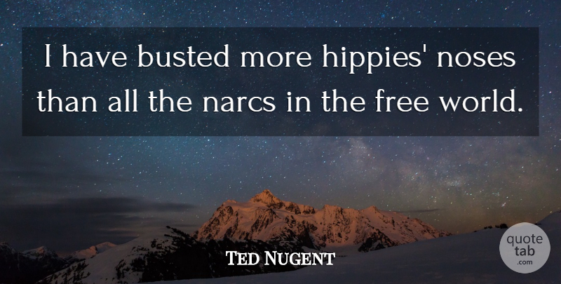 Ted Nugent Quote About Hippie, Noses, World: I Have Busted More Hippies...