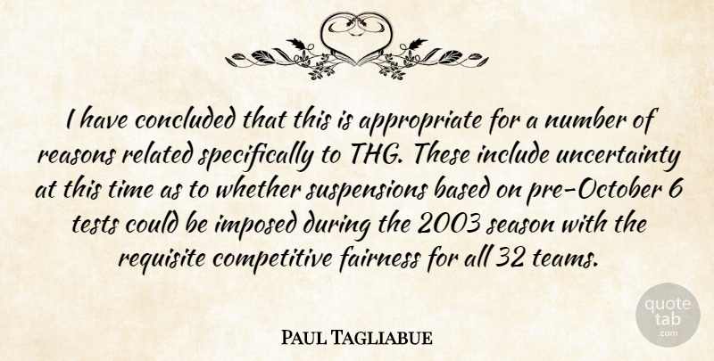 Paul Tagliabue Quote About Based, Concluded, Fairness, Imposed, Include: I Have Concluded That This...