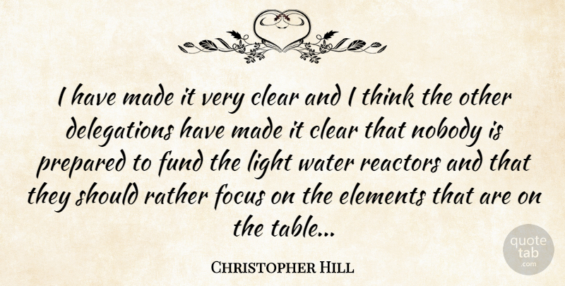Christopher Hill Quote About Clear, Elements, Focus, Fund, Light: I Have Made It Very...
