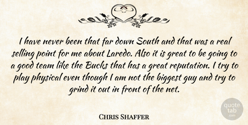 Chris Shaffer Quote About Biggest, Bucks, Far, Front, Good: I Have Never Been That...