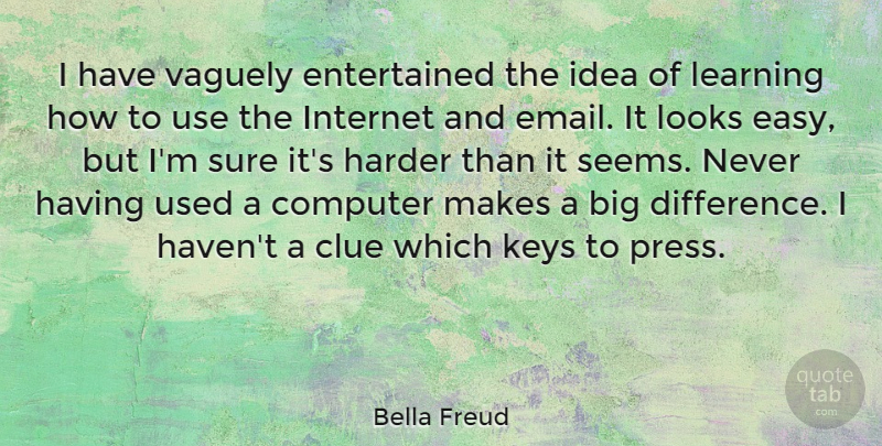 Bella Freud Quote About Clue, Computer, Harder, Keys, Learning: I Have Vaguely Entertained The...