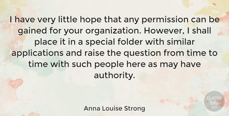 Anna Louise Strong Quote About Gained, Hope, People, Permission, Question: I Have Very Little Hope...