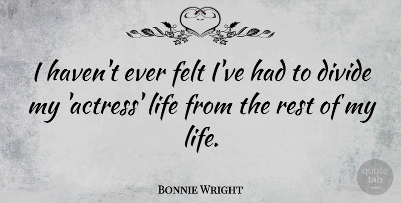 Bonnie Wright Quote About Actresses, Felt, Havens: I Havent Ever Felt Ive...