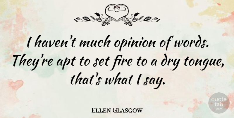 Ellen Glasgow Quote About Fire, Dry, Tongue: I Havent Much Opinion Of...