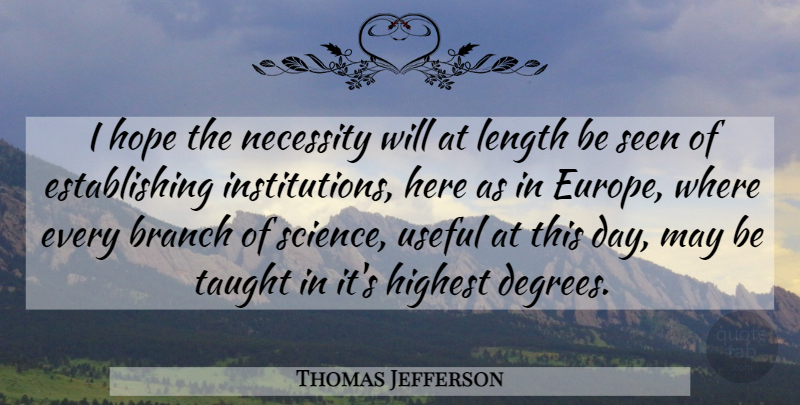 Thomas Jefferson Quote About Educational, Europe, Branches: I Hope The Necessity Will...