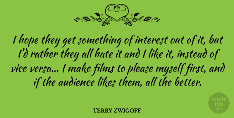 Terry Zwigoff Quote About Hate, Vices, Likes: I Hope They Get Something...