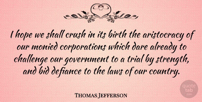 Thomas Jefferson Quote About Strength, Crush, Hope: I Hope We Shall Crush...