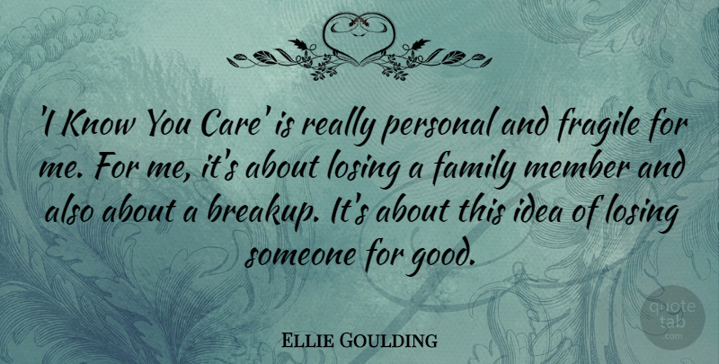 Ellie Goulding Quote About Family, Fragile, Good, Member, Personal: I Know You Care Is...