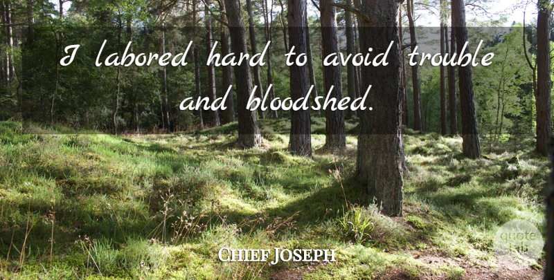 Chief Joseph Quote About Trouble, Bloodshed, Hard: I Labored Hard To Avoid...