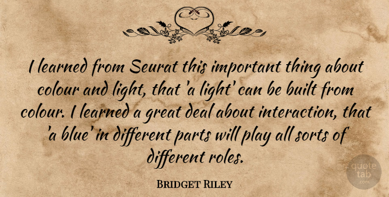 Bridget Riley Quote About Light, Blue, Play: I Learned From Seurat This...