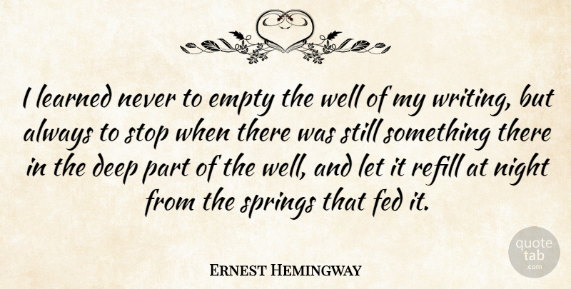 Ernest Hemingway Quote About Powerful, Spring, Writing: I Learned Never To Empty...