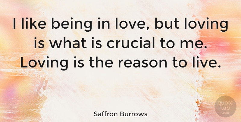 Saffron Burrows Quote About Being In Love, Reason, Reason To Live: I Like Being In Love...