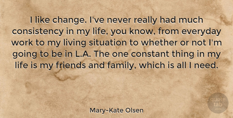 Mary-Kate Olsen Quote About Change, Consistency, Constant, Everyday, Family: I Like Change Ive Never...