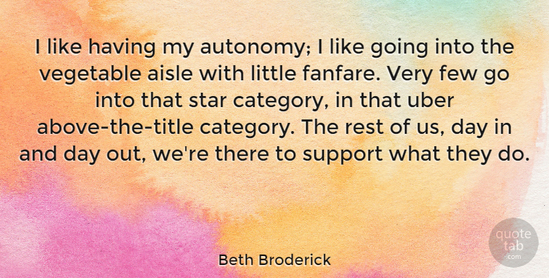 Beth Broderick Quote About Aisle, Few, Vegetable: I Like Having My Autonomy...
