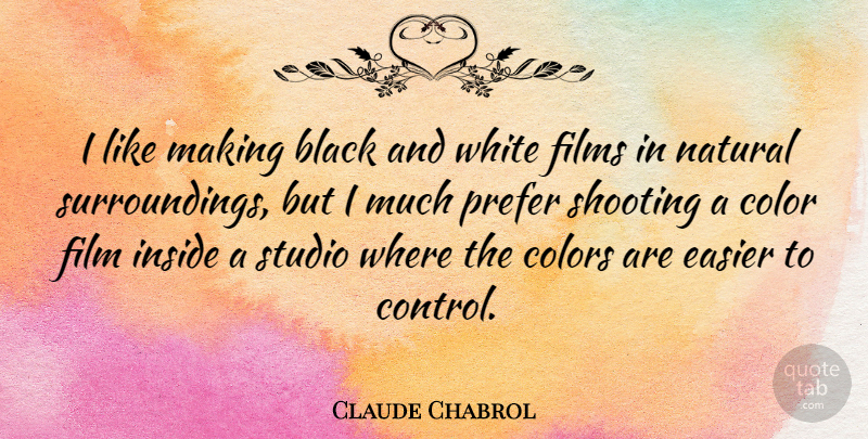 Claude Chabrol Quote About Black And White, Color, Shooting: I Like Making Black And...