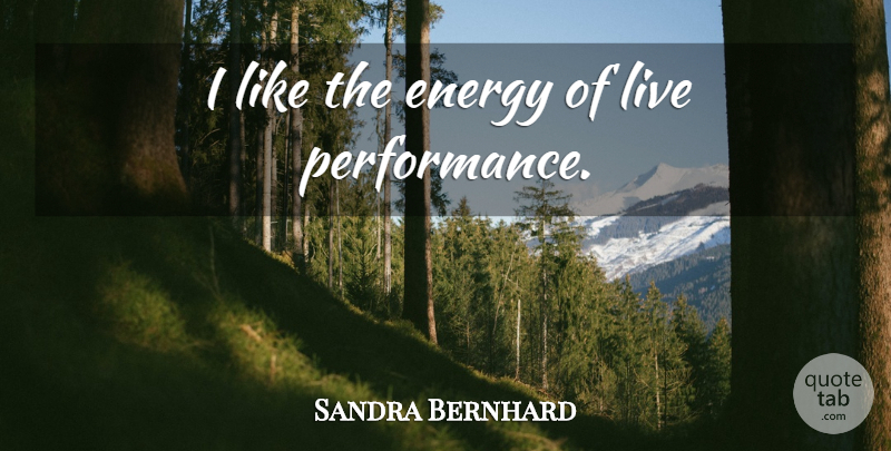 Sandra Bernhard Quote About Energy, Performances, Live Performance: I Like The Energy Of...
