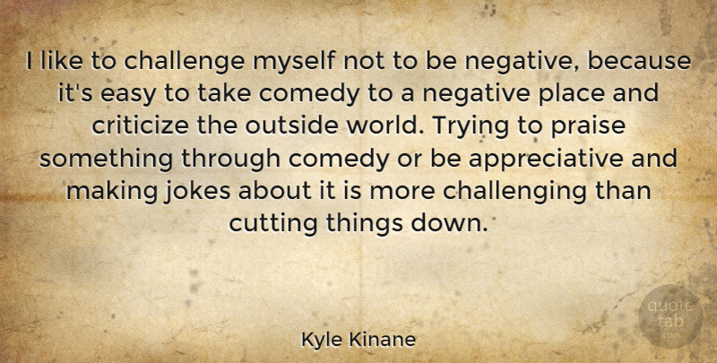 Kyle Kinane Quote About Challenge, Comedy, Criticize, Cutting, Easy: I Like To Challenge Myself...