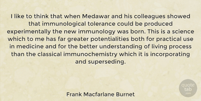 Frank Macfarlane Burnet Quote About Thinking, Medicine, Tolerance: I Like To Think That...