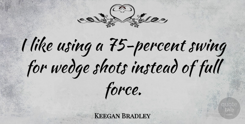Keegan Bradley Quote About Swings, Wedges, Shots: I Like Using A 75...
