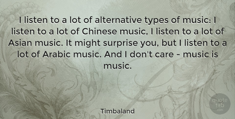 Timbaland Quote About Chinese, Care, Might: I Listen To A Lot...