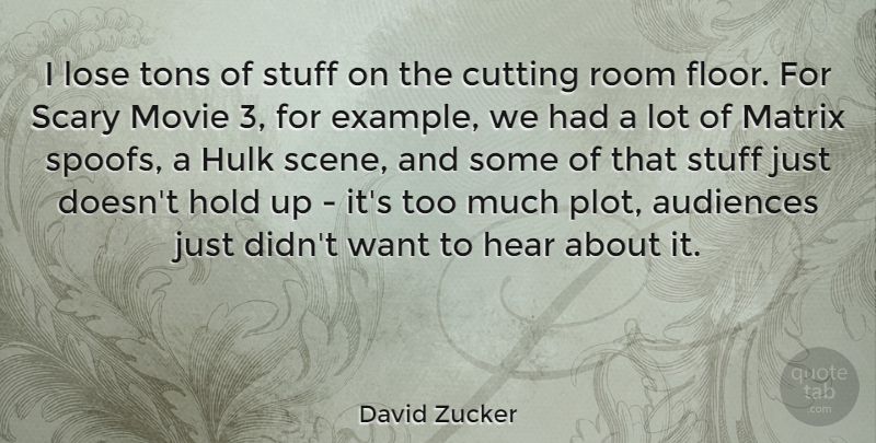 David Zucker Quote About Cutting, Scary, Plot: I Lose Tons Of Stuff...