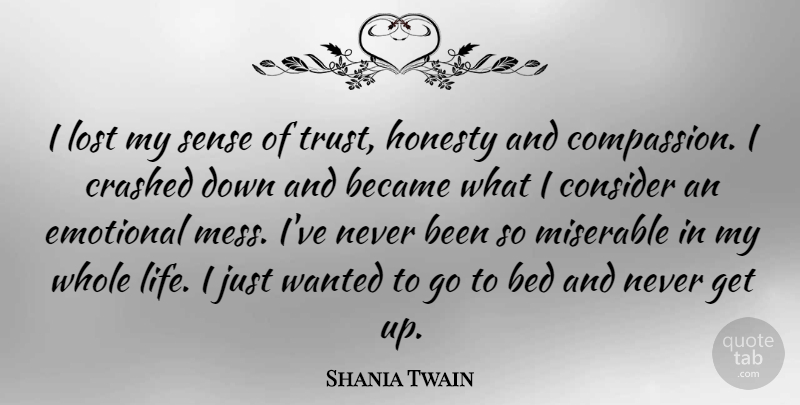 Shania Twain Quote About Honesty, Emotional, Compassion: I Lost My Sense Of...