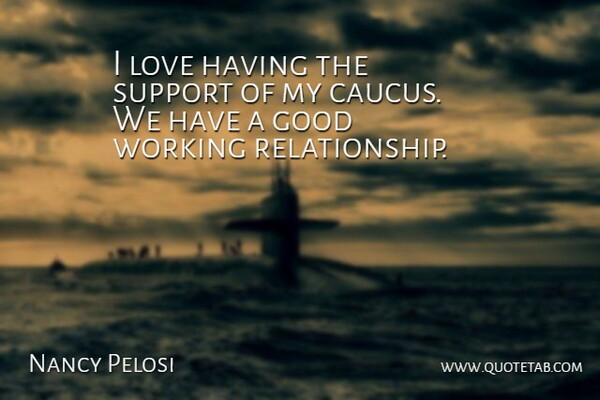 Nancy Pelosi Quote About Good, Love: I Love Having The Support...