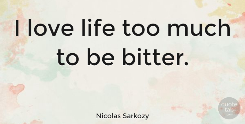 Nicolas Sarkozy Quote About Love Life, Too Much, Bitter: I Love Life Too Much...