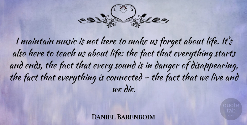 Daniel Barenboim Quote About Connected, Danger, Fact, Forget, Life: I Maintain Music Is Not...