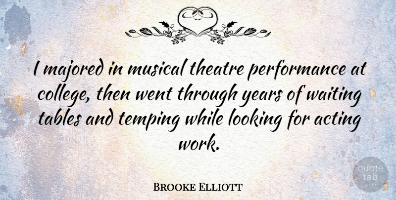 Brooke Elliott Quote About Acting, Looking, Musical, Performance, Tables: I Majored In Musical Theatre...
