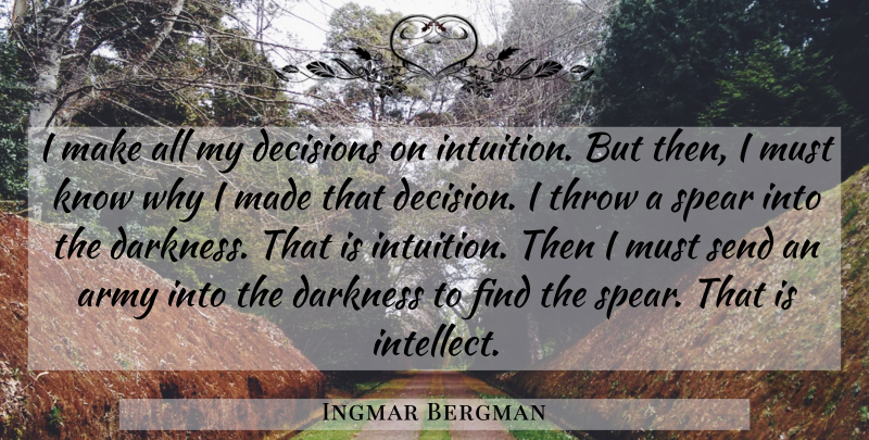 Ingmar Bergman Quote About Army, Decision, Design: I Make All My Decisions...