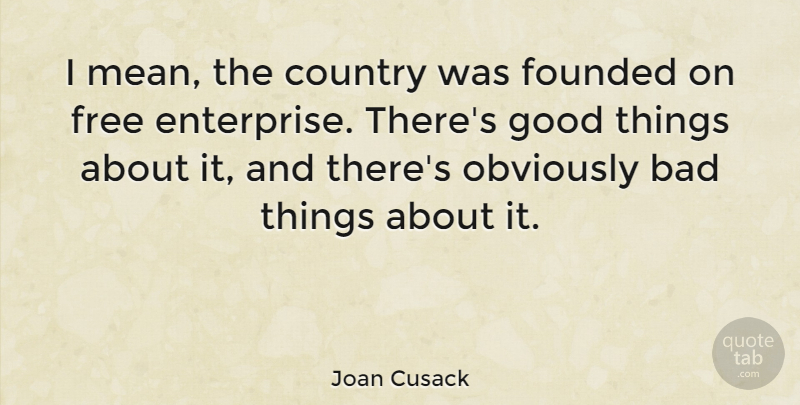 Joan Cusack Quote About Bad, Country, Founded, Good, Obviously: I Mean The Country Was...