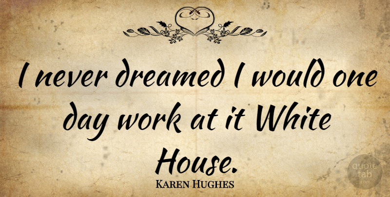 Karen Hughes Quote About Dreamed, Work: I Never Dreamed I Would...