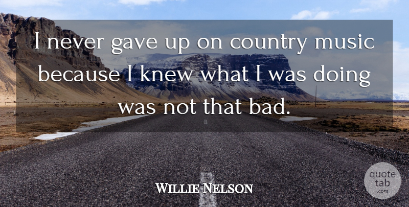Willie Nelson Quote About Country, Gave Up: I Never Gave Up On...