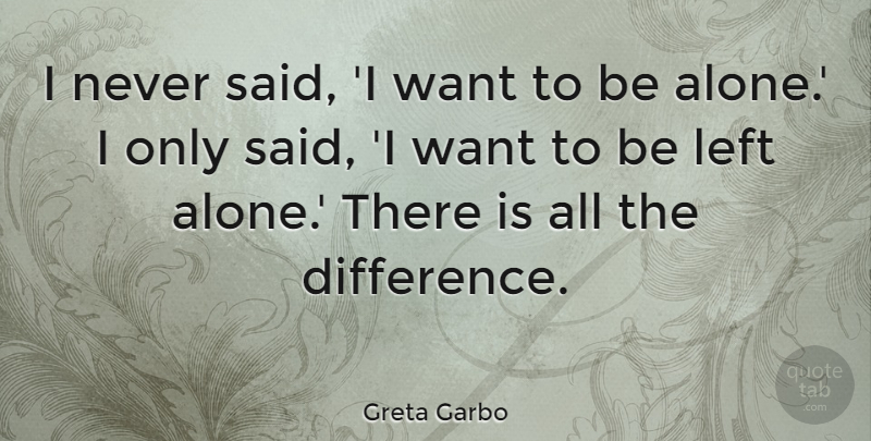 Greta Garbo Quote About Solitude, Swedish Actress: I Never Said I Want...