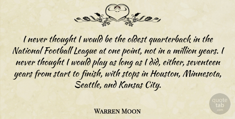 Warren Moon Quote About Kansas, League, Million, National, Oldest: I Never Thought I Would...