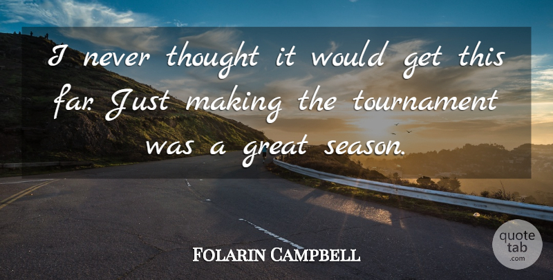 Folarin Campbell Quote About Great, Tournament: I Never Thought It Would...