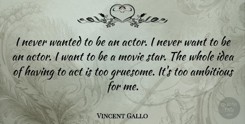 Vincent Gallo Quote About Stars, Ideas, Ambitious: I Never Wanted To Be...