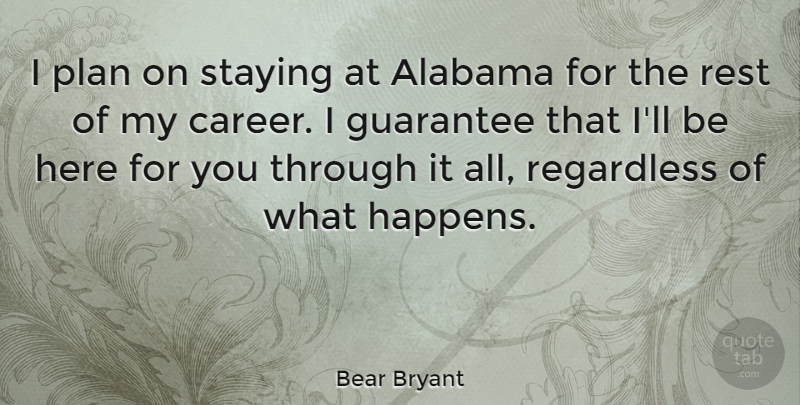 Bear Bryant Quote About Sports, Stay Strong, Guarantees That: I Plan On Staying At...