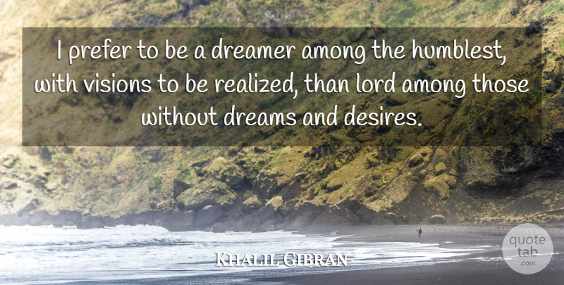 Khalil Gibran Quote About Dream, Reality, Vision: I Prefer To Be A...
