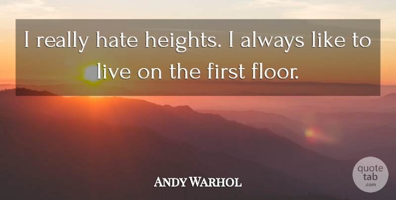 Andy Warhol Quote About Hate, Firsts, Height: I Really Hate Heights I...