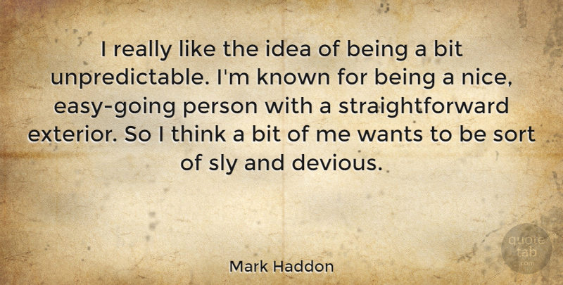 Mark Haddon Quote About Bit, Sort, Wants: I Really Like The Idea...
