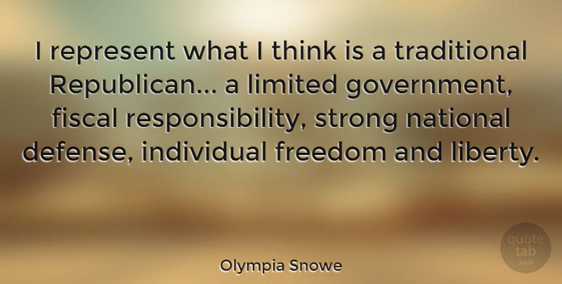 Olympia Snowe Quote About Strong, Responsibility, Thinking: I Represent What I Think...