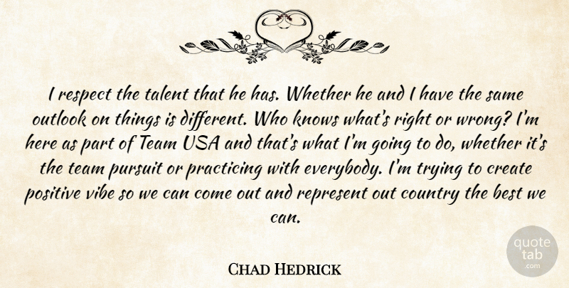 Chad Hedrick Quote About Best, Country, Create, Knows, Outlook: I Respect The Talent That...