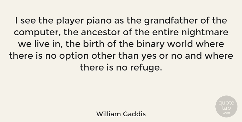 William Gaddis Quote About Player, Piano Music, Piano Playing: I See The Player Piano...