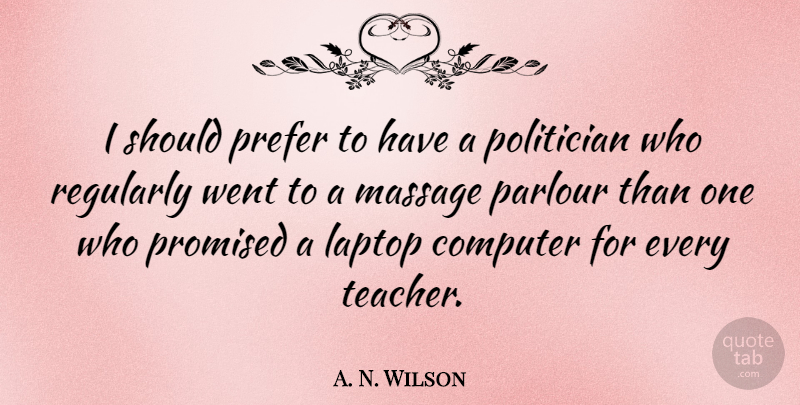 A. N. Wilson Quote About Fake People, Teacher, Laptops: I Should Prefer To Have...