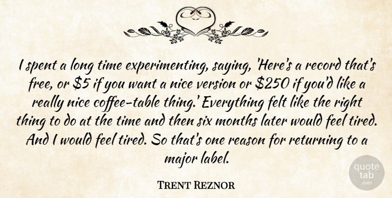Trent Reznor Quote About Felt, Later, Major, Months, Reason: I Spent A Long Time...