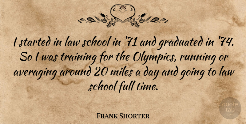 Frank Shorter Quote About Sports, Running, School: I Started In Law School...